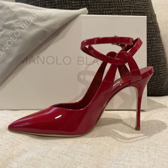 Manolo Blahnik Red Patent Ankle Strap Heels - Picture 3 of 5